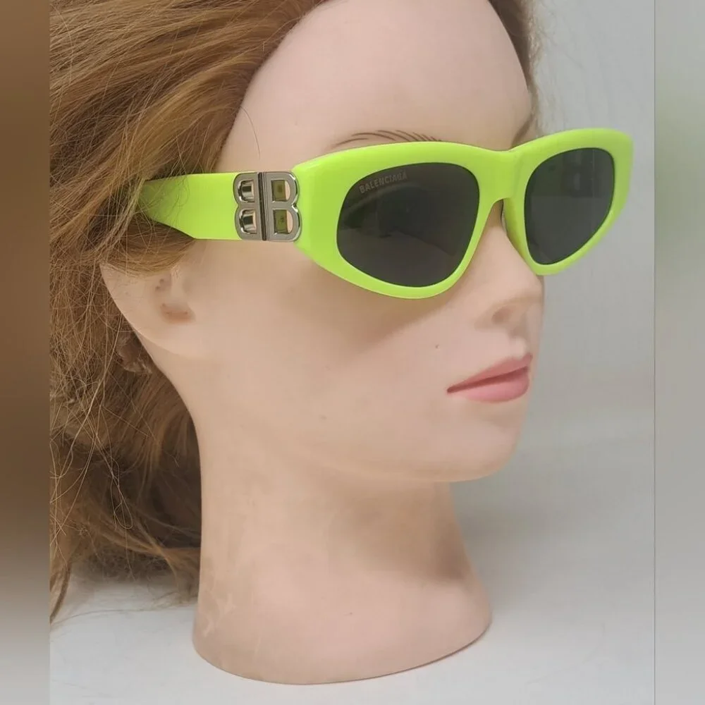 Balenciaga Sunglasses Yellow Gray BB Temples Oval Cat Eye BB0095S 53-19-135 XL